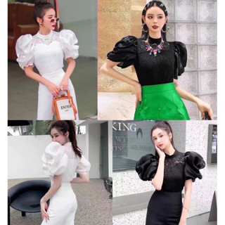 เสื้อลูกไม้สวยไฮโซแขนพองแขนตุ๊กตาสวยหรูดูดี