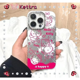 💜Kettra💜การ์ตูน Hello Kitty สีชมพู iPhone 11 14 pro max ป้องกันการหล่น ขอบเต็ม เส้นขอบโปร่งใส case for iPhone 12 13