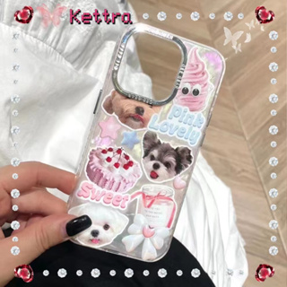 💜Kettra💜การ์ตูน ลูกสุนัข สีชมพู น่ารัก iPhone 11 14 pro max ป้องกันการหล่น ขอบเต็ม เส้นขอบโปร่งใส case for iPhone 12 13