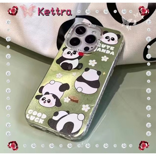 💜Kettra💜การ์ตูน หมีแพนด้า สีเขียว iPhone 11 14 pro max ป้องกันการหล่น ขอบเต็ม เส้นขอบโปร่งใส case for iPhone 12 13