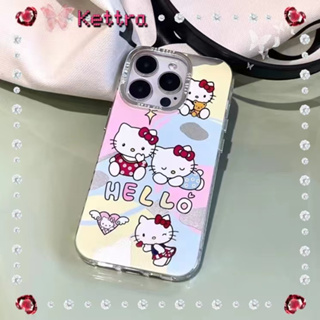 💜Kettra💜การ์ตูน Hello Kitty สีชมพู iPhone 11 14 pro max ป้องกันการหล่น ขอบเต็ม เส้นขอบโปร่งใส case for iPhone 12 13