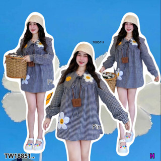 TwinsShopVip💗พร้อมส่ง TW18851 มินิเดรสคอปกผูกโบว์ ลายสก็อต ..