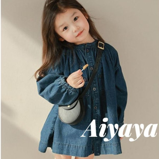 Aiyaya เดรสเด็ก แขนยาว กระโปรงยีนส์ สไตล์เกาหลี สวมใส่สบาย เหมาะสำหรับเด็กอายุ 2-10 ปี （773）