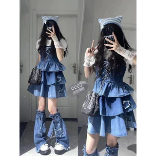 (พร้อมส่งในไทย!) ถุงเท้า y2k แบบเว่อร์วัง ผ้ายีนส์ ชมพู ดำ