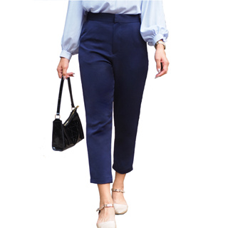 กางเกงขายาวผู้หญิง 7 ส่วนหน้าเรียบ (ผ้าฮานาโกะ) ใส่ทำงาน มีสีดำ ขาว กรม นู้ด เทาเข้ม ครีม (S-XL)