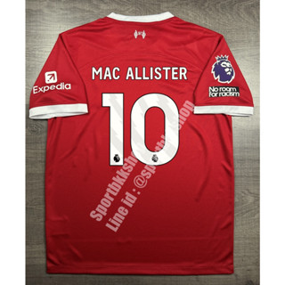 เสื้อฟุตบอล ลิเวอร์พูล Home เหย้า 2023/24 พร้อมเบอร์ชื่อ 10 MAC ALLISTER และอาร์มพรีเมียร์ลีคแบบใหม่ No Room