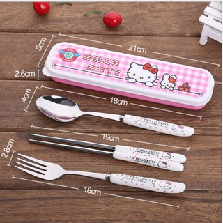 พร้อมส่ง💕 ชุดช้อมส้อม + ตะเกียบ สแตนเลส ลายการ์ตูน พร้อมกล่อง ชุดช้อนส้อมพกพา| Bluerubystore - รูปที่ 2