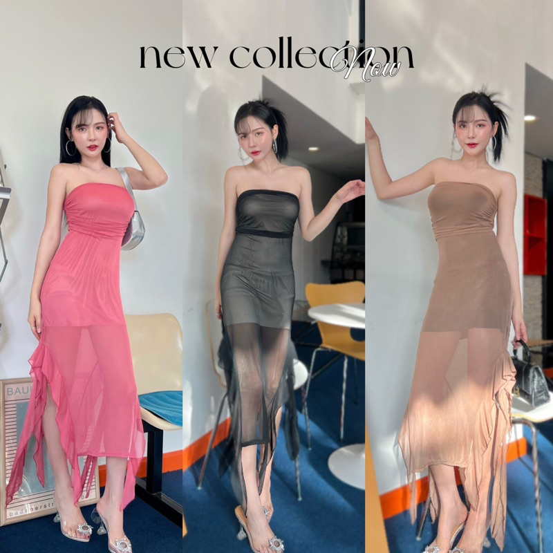 🔥เดรสเกาะอกกระโปรงผ่าข้างระบาย🔥ทูโทน🩷💜🧡สวยเซ็กซี่มาก🔥เกาะอกรัดรูปออกงาน🔥ชุดไปทะเล🔥ชุดไปงานแต่ง