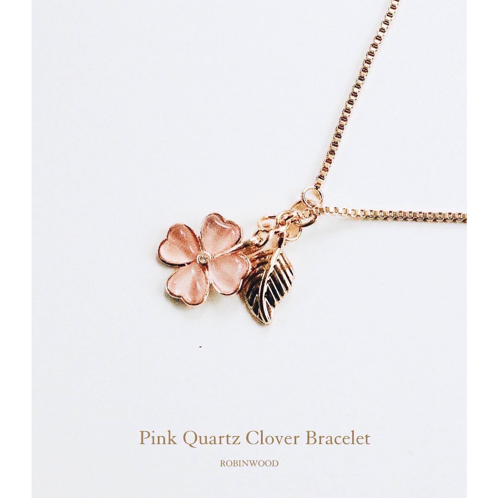 สร้อยข้อมือสีทอง ROSE QUARTZ CLOVER, SNAKE CHAIN ADJUSTABLE SIZE