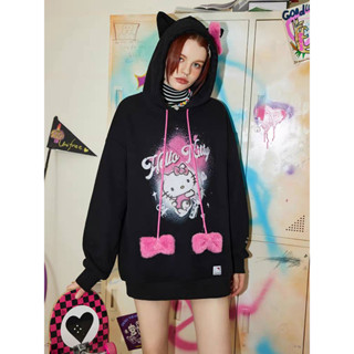 UNIFREE x Hello Kitty เสื้อฮู้ดสีดำ คิตตี้ ลิขสิทธิ์แท้