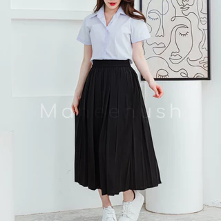 กระโปรงพลีท สีดำ ยาว 22"-28" Freesize(เอว23-30) / XL(เอว30-42) กระโปรงนักศึกษา