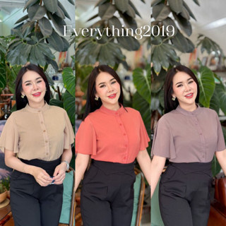 Everything2019 ⚡(1905) เสื้อคอจีนแขนพริ้วระบาย ผ้าชีฟองมีซับใน ใส่ทำงานสวยๆ