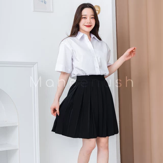 พลีทมีกระเป๋า ยาว14”-24” Freesize(เอว23-30) / XL(เอว30-42) กระโปรงนักศึกษา ผ้าหางกระรอก