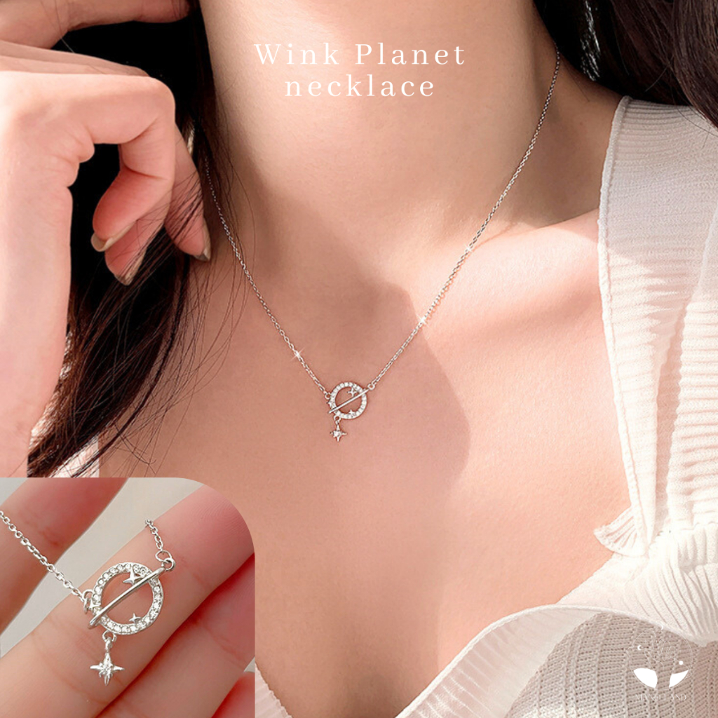 MNL💗สร้อยคอ Wink Planet จี้ดาวเคราะห์ระยิบระยับ ใส่ได้ทุกวัน เครื่องประดับแฟชั่น เงินแท้ ไม่ลอกดำ สไตล์มินิมอล เกาหลี