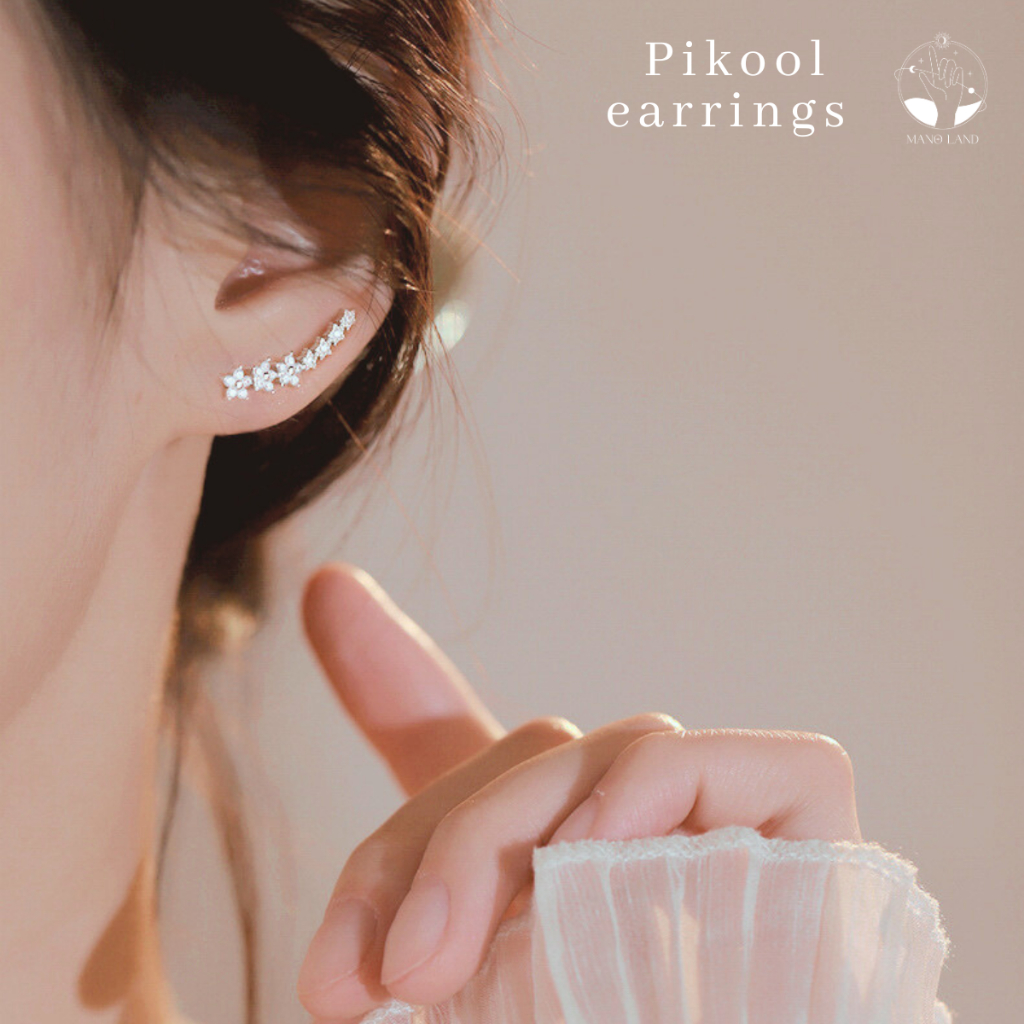 MNL💗ต่างหูเกี่ยวหู Pikool ดอกไม้แบบไทย ชุดไทย เครื่องประดับแฟชั่น เงินแท้925 ประดับเพชร หรูหรา ผู้หญิง แต่งงาน วันเกิด