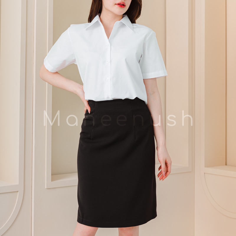 เสื้อนักศึกษาทรงบอย แขนกระบอก หลังว่าง ไซส์ 34”-56” สีขาวนวล เสื้อนิสิต มีรังดุม - รูปที่ 3