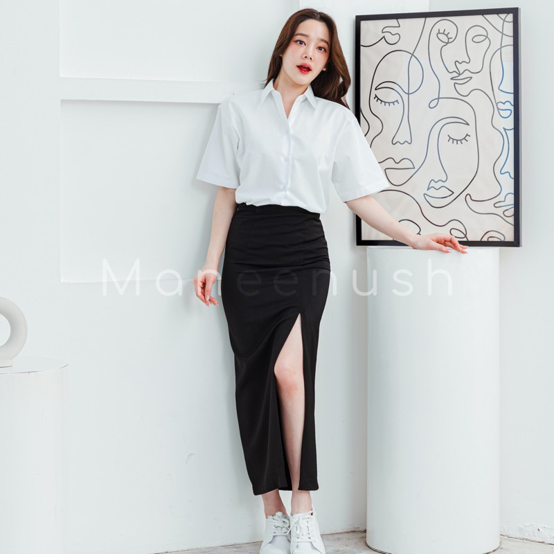 เสื้อนักศึกษาทรงบอย แขนกระบอก หลังว่าง ไซส์ 34”-56” สีขาวนวล เสื้อนิสิต มีรังดุม - รูปที่ 4