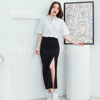 เสื้อนักศึกษาทรงบอย แขนกระบอก หลังว่าง ไซส์ 34”-56” สีขาวนวล เสื้อนิสิต มีรังดุม
