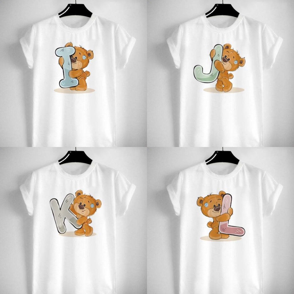 เสื้อยืดสกรีนอักษรภาษาอังกฤษ I-L น้องหมี