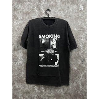 เสื้อยืด Oversize สกรีนหน้าผ้าฟอกวินเทจ  SMOKING