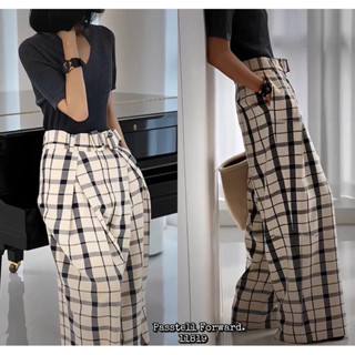 🇰🇷New🇰🇷  มาละค่า Korea plaid trousers  มาใหม่เลยค่า กับกางเกงเอวสูง ขาบานทรงสวย มาพร้อมสายเข็มขัดตามแบบเลยค่า