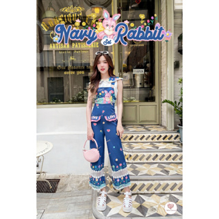 Navy Rabbit Set เซ็ตเอี๊ยมน้องหมีได้เสื้อ + เอี๊ยม พิมพ์ลายทั้งตัว ดีเทลใส่ใจทุกจุด น่ารักใส่ง่าย คุ้มค่า สีไม่ตก