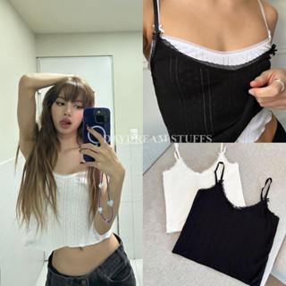 💫พร้อมส่ง💫Cou cou tank • เสื้อสายเดี่ยว แต่งระบายลูกไม้ แต่งโบว์ตรงสาย แบบลิซ่าใส่ สายปรับได้ค่ะ ทรงน่ารักมาก ผ้านิ่มม