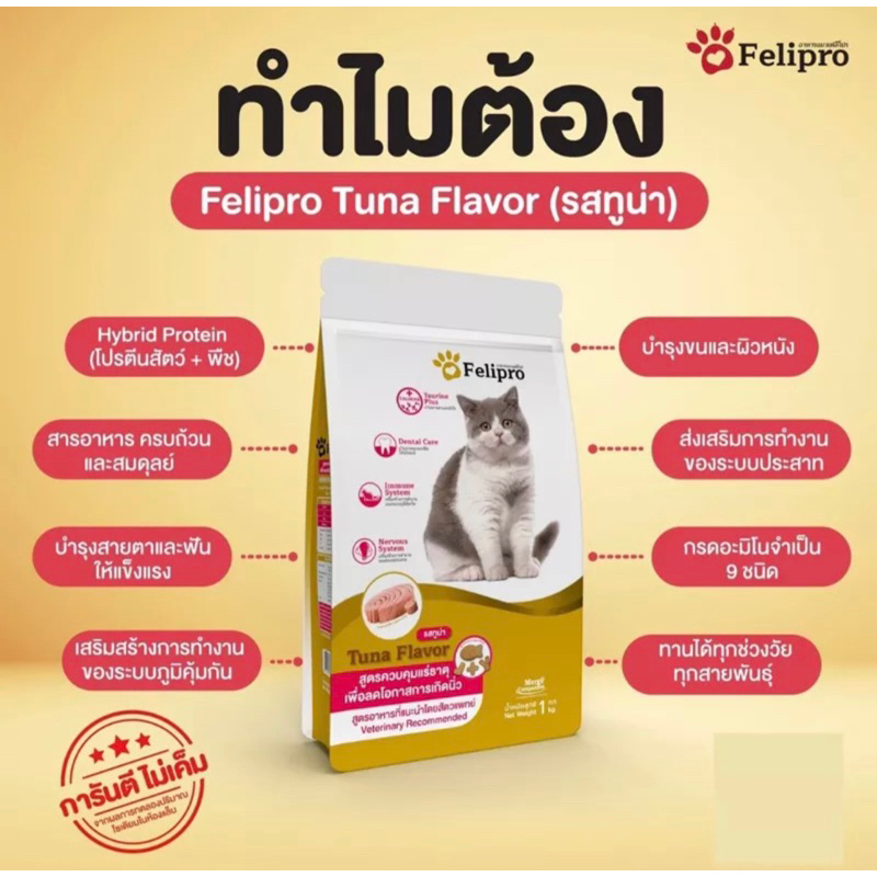 ซื้อ ((ถุงสีทอง)) Felipro เฟลิโปร Exp. 15/11/2025 อาหารแมว  บำรุงขน 1 kg