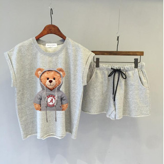 เสื้อยืด พร้อมกางเกงขาสั้นเชือกผูก ใส่สบาย พร้อมส่งในไทย [H-0034]