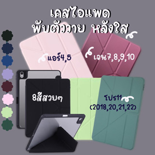 เคสไอเเพดหลังใสพับวาย เคสไอแพดใส่ปากกาสำหรับ ipad gen7gen8 gen9 10.2  air3 air4,5 10.9 10.5 gen10 โปร11(2018,20,21,22)