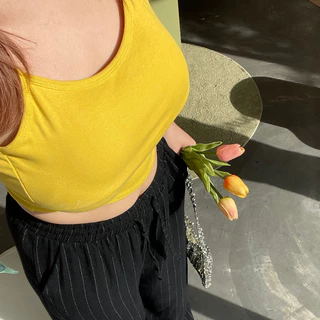 upeachme(C1,2,3) Swing Tank [อก24-40] เสื้อสายเดี่ยวไขว้หลังมีฟองน้ำในตัว เสื้อสายเดี่ยวเว้าหลังสีพื้น บราครอปไขว้หลัง