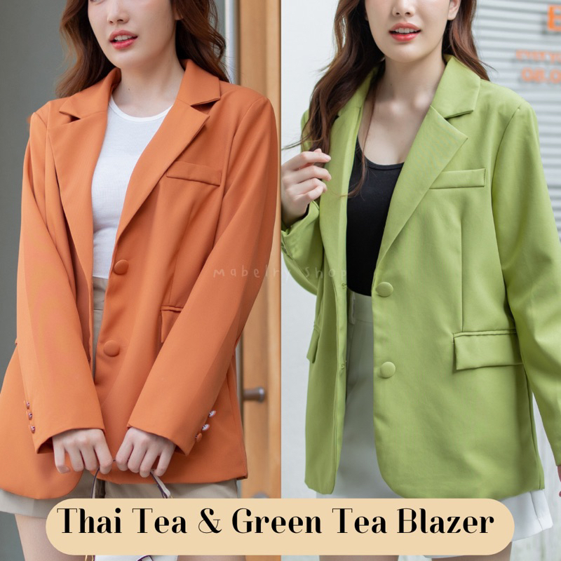 Mabel Blazer- สูททรงบอย สูทสีส้ม สูทสีเขียว แขนยาว เสื้อคลุมสไตล์เกาหลี งานตรงปก มีซับใน กระเป๋าใช้ได้จริง