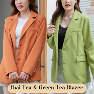 Blazerทรงบอย สูทสีส้ม สูทสีเขียว แขนยาว เสื้อคลุมสไตล์เกาหลี งานตรงปก มีซับใน กระเป๋าใช้ได้จริง