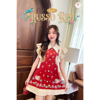 ราคาถูกที่สุด!! Maria Diamond RUSSO RED DRESS เดรสทรงปล่อยกระดุมหน้าพิมพ์ลาย