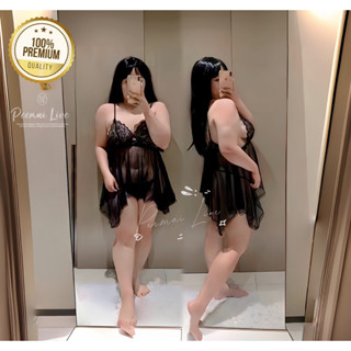 ชุดนอนซีทรูลูกไม้ติดโบว์ตรงกลางSize XL(อก32-44นิ้ว) ใส่ได้ถึง 70 กก. สายเดี่ยวปรับได้ กระโปรงบาน ชุดนอนไม่ได้นอนP003