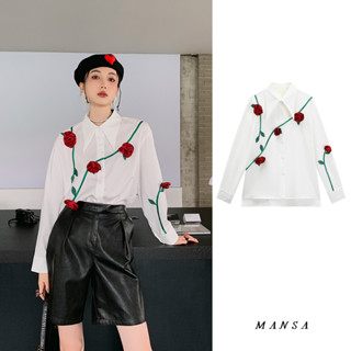 MANSA white rose shirt oversized เสื้อโอเวอร์ไซส์ เสื้อลายดอก หรูหรา