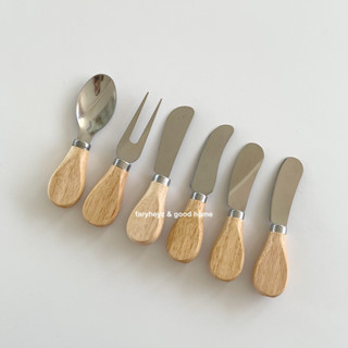 มีดปาดเนยด้ามไม้ ช้อนทานขนมด้ามไม้ ช้อน มีด มินิมอล knife and spoon wooden | faryheyz