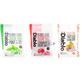 Diablo 🍉 Sugar Free Fruit Strawberry Mint Flavoured Toffees 75g เดียโบล ลูกอมรสผลไม้รวม ไม่มีน้ำตาล 75 กรัม Cream