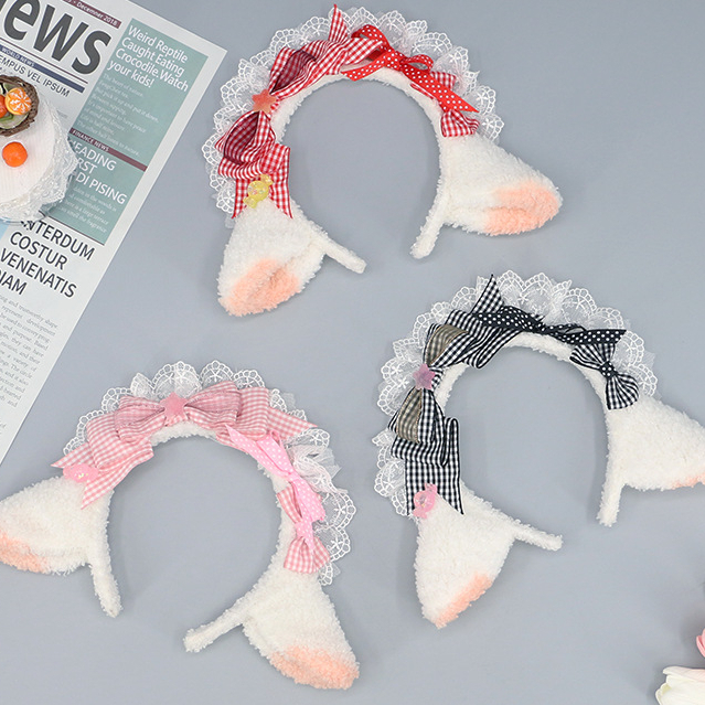 [ซื้อในvideoลด30%] พร้อมส่งจากไทย ที่คาดผมเมดหูแกะ (ดำ ชมพู แดง)