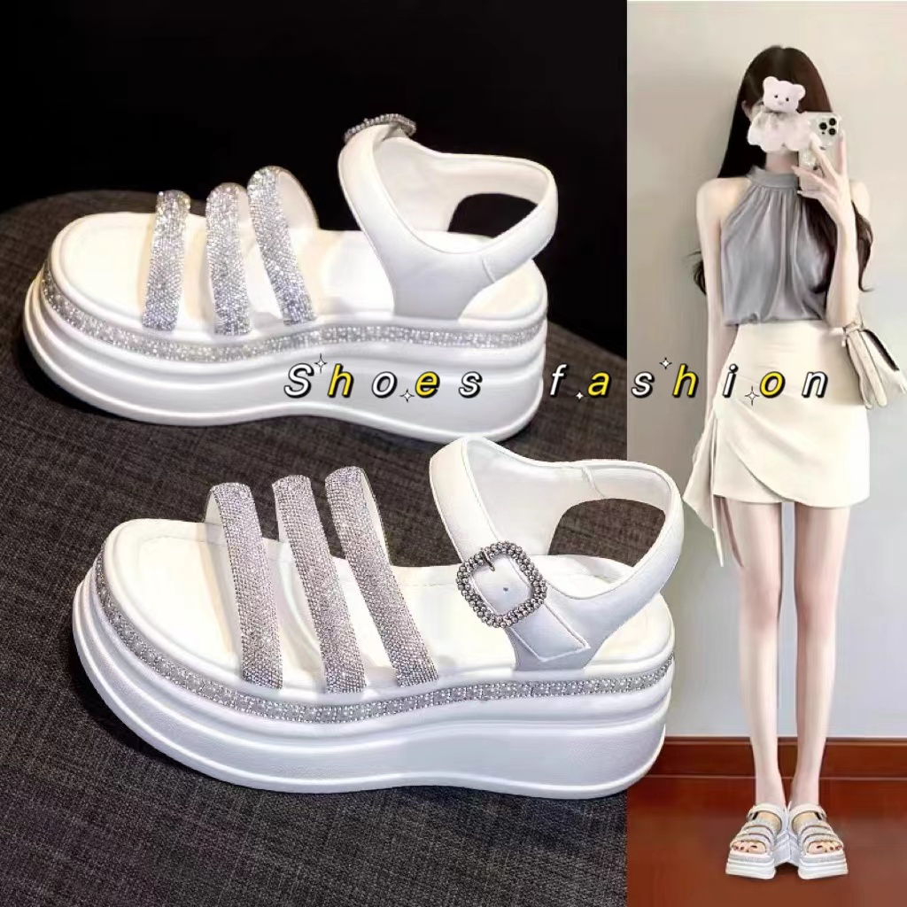 พร้อมส่งจากไทย NEW รุ่น TX483 รองเท้าแตะแฟชั่น รองเท้าส้นตึก แบบเปิดเท้า สูง5cm ใส่แล้วสวย Size 35-39 (ลด 1 ไซด์)