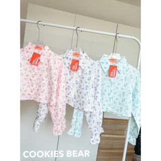 cookies bear เสื้อครอปแขนยาวลายดอกไม้ จั๊มปลายแขน