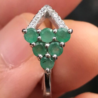 แหวนพลอยมรกตเพชร cz GREEN EMERALD WHITE CZ ไซส์ 6.75 หรือ 54