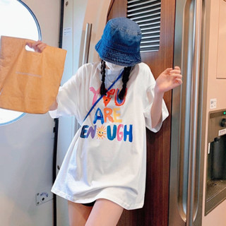 SOSส่งไวจากไทย เสื้อยืดOversize คอตตอน100%YOU ARE ENOUGH สกรีนตัวใหญ่  วัยรุ่นสไตล์ชิลล์ๆ A5