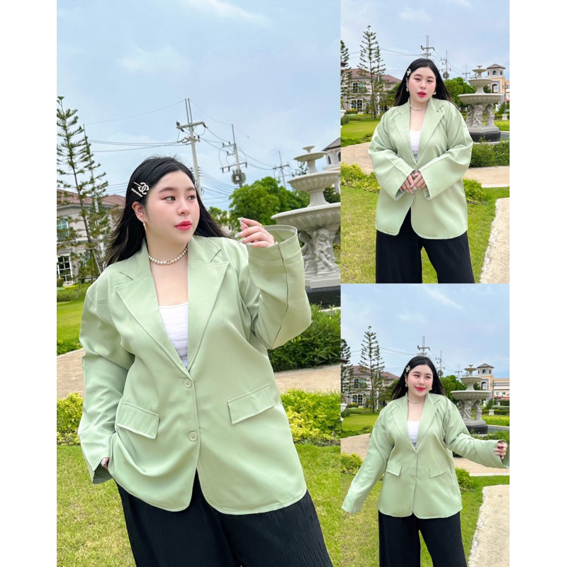 เสื้อ Blazer แขนยาว สาวอวบอก50”ใส่ได้ผ้าเปเป้เนื้อดีBBยาว
