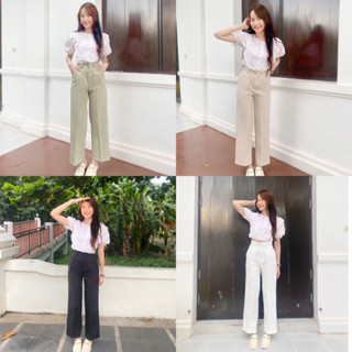 ✨พร้อมส่ง✨ กางเกงขายาว กางเกงขายาวทรงกระบอกกลาง กางเกงผู้หญิง Bunny Basic pants