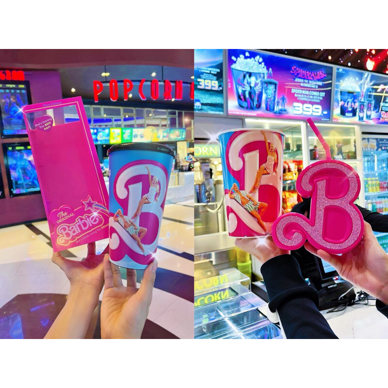 (ทักขอLiveลด100฿) แก้วน้ำและถังป๊อปคอร์น Barbie จาก SF Cinema และ Major Cineplex