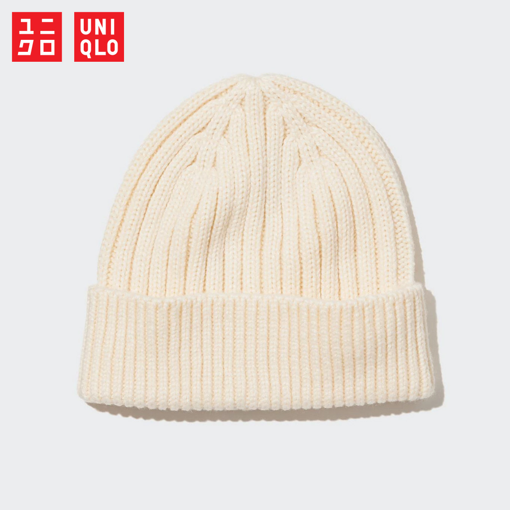 หมวกบีนนี่ Uniqlo HEATTECH - Ribbed 01 Off White