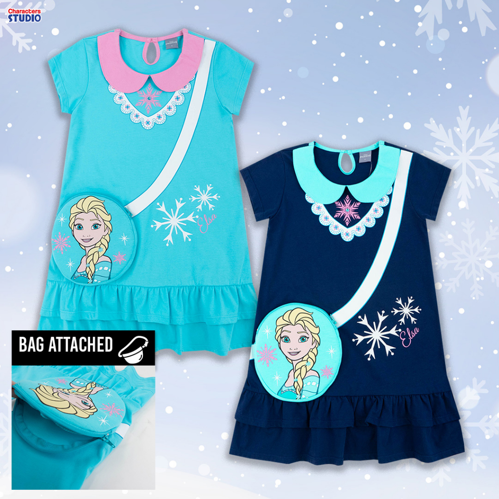 Disney Frozen Girl Dress(with bag) - ชุดเดรสกระโปรงเด็กผู้หญิง ลายเจ้าหญิงโฟรเซ่น เสื้อติดกระเป๋าจริง