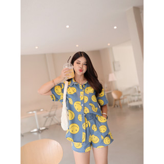Big Smiley Denim Set มี 2 สี : สียีนเข้ม , สียีนซีด