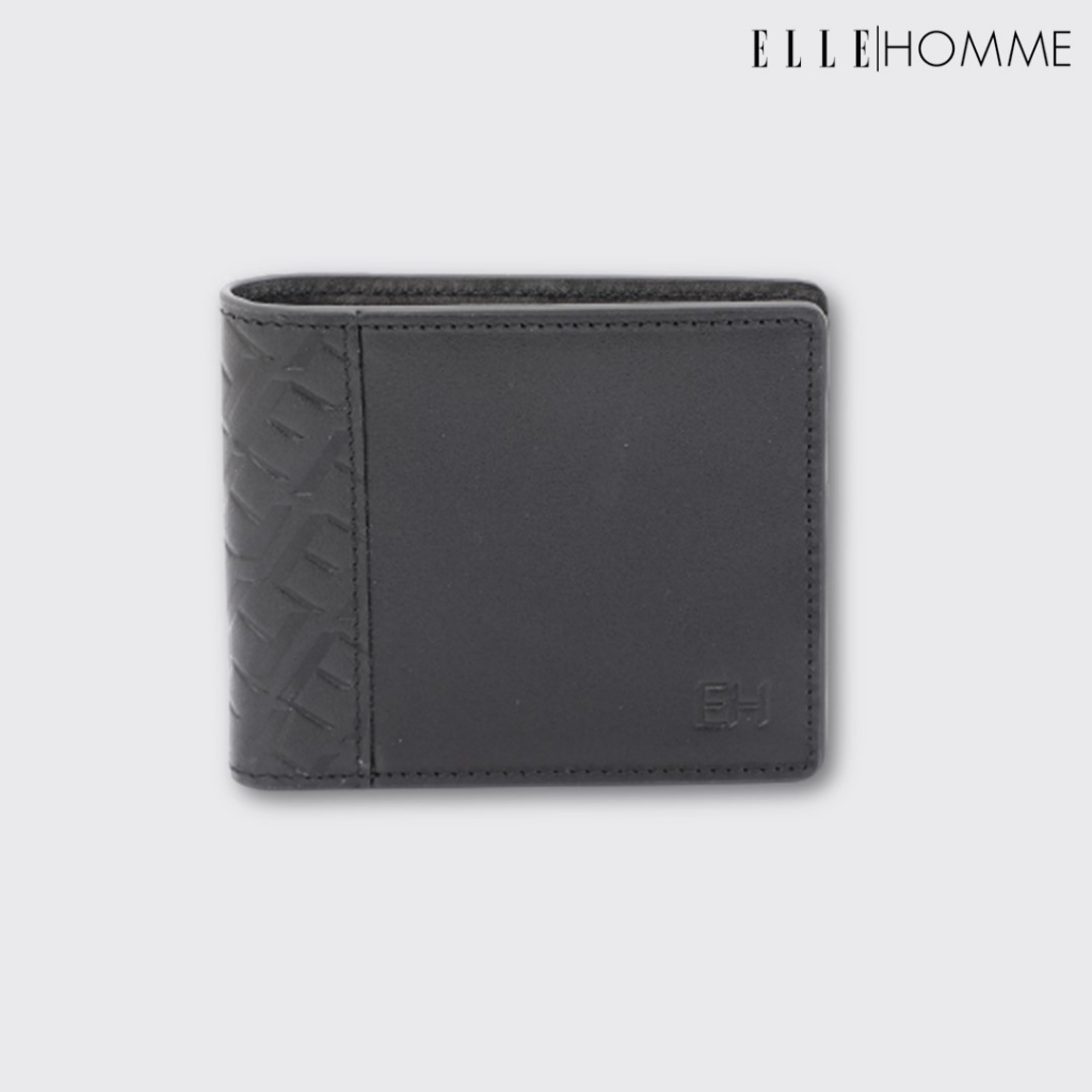 ELLE HOMME I กระเป๋าสตางค์หนังวัวแท้ สไตล์ Business แบบพับสั้น ช่องสอดบัตรเครดิต 8 ช่อง สีดำ I รุ่น W8W001